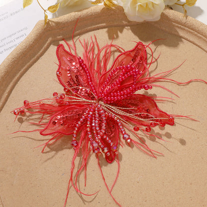 Picture-perfect pure white lace feathers, pearls, crystal flowers, DIY twisted silk flower headwear, claw clip clothing accessories