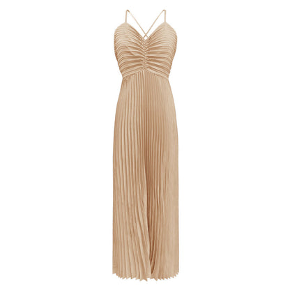 deborah pleated slip maxi dress in apricot