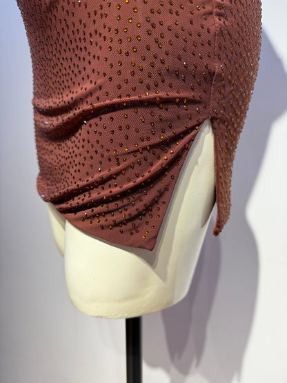 brown stretch knit with glitter overlay bodycon dress