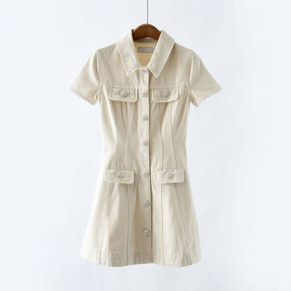 vanessa Cream Collared Denim Mini Dress