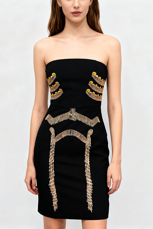yuri Skeleton tassel embellished Bustier mini Dress in black
