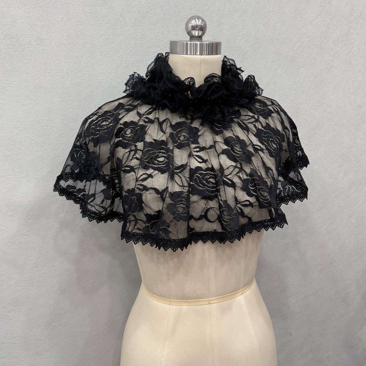 Rose Floral Lace Ruffle High Neck Short Cape Shrug