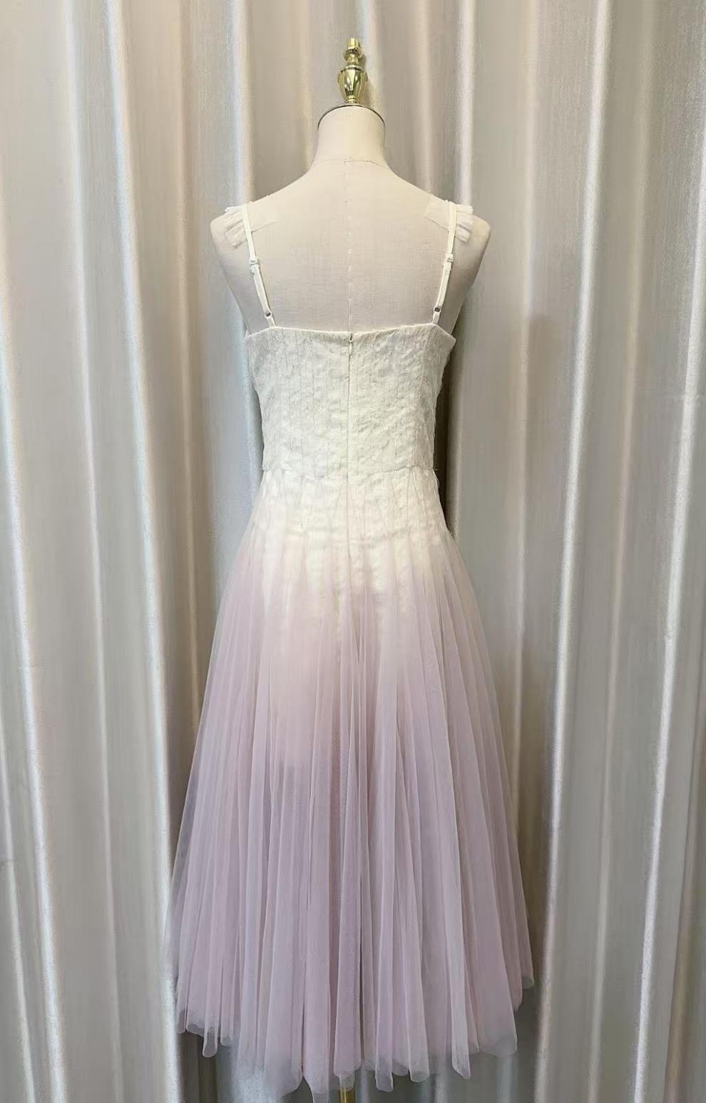 Gradient Tulle Midi Dress with Ruffle Straps