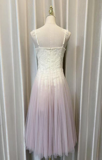 Gradient Tulle Midi Dress with Ruffle Straps
