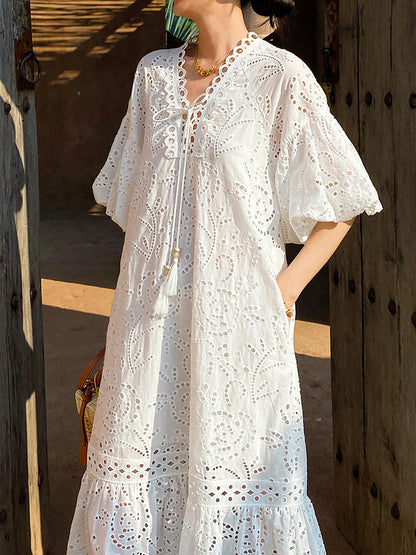 white puff sleeve maxi dress