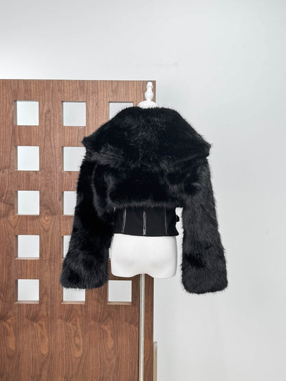 adelaide Faux Fur Corset Jacket in black