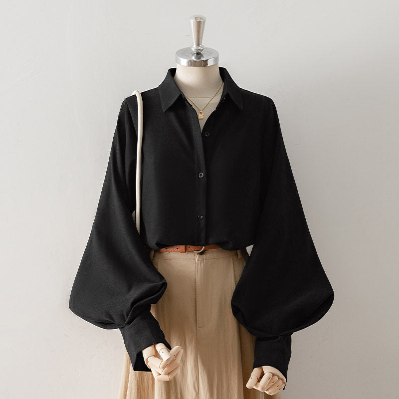 Lantern Sleeve Point Collar Blouse