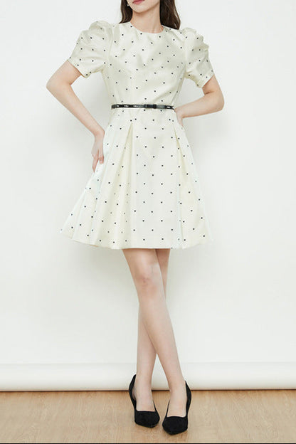 elsie Polka dot puff sleeve mini dress in beige