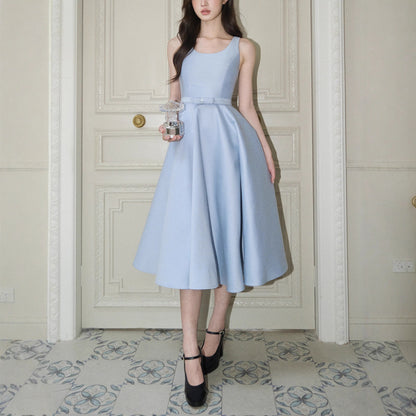 bow U-neck sleeveless Hepburn midi dress