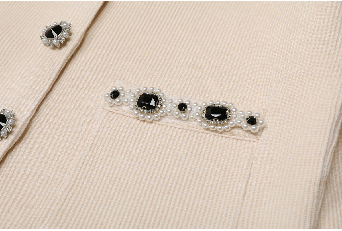 virginia Cream Embellished Cardigan skirt set