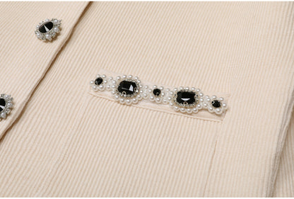 virginia Cream Embellished Cardigan skirt set