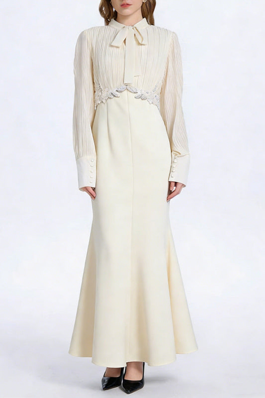 carlin Balloon Sleeve Ruched Tie Up Midi Dress - apricot