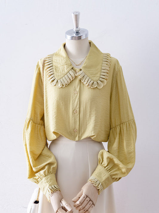 Layered Ruffle Collar Puff Long Sleeve Textured Blouse