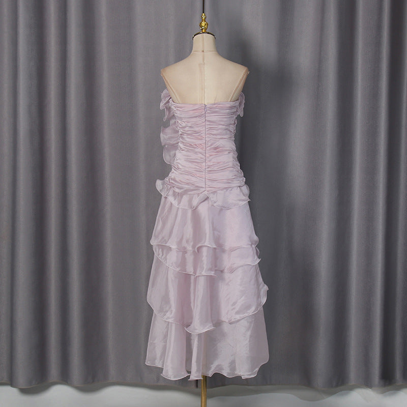 Dusty Rose Organza High-Low Asymmetrical Dress