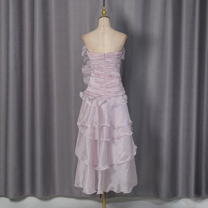 Dusty Rose Organza High-Low Asymmetrical Dress