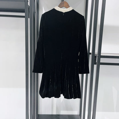 sheila Beaded Velvet puffy mini Dress in black