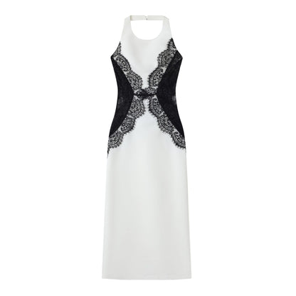 Lace Cutout Halter Midi Dress