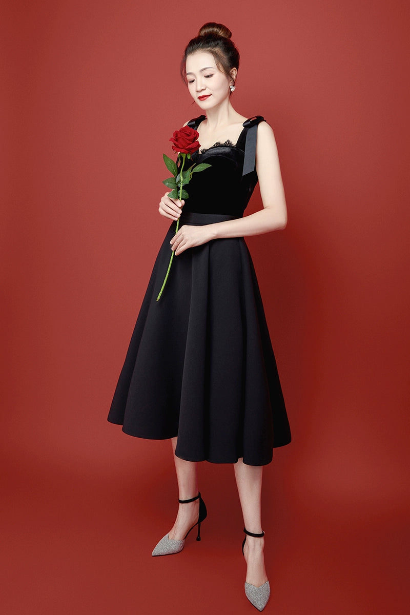 black velvet retro suspenders umbrella set dress