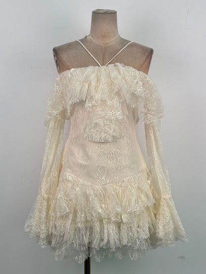 Elisha Off Shoulder Lace Ruffle Mini Dress