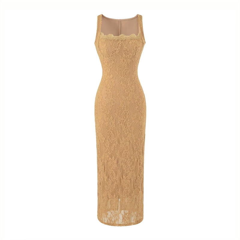 Mustard Yellow Textured Floral Lace Sheath Dress