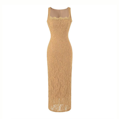 Mustard Yellow Textured Floral Lace Sheath Dress