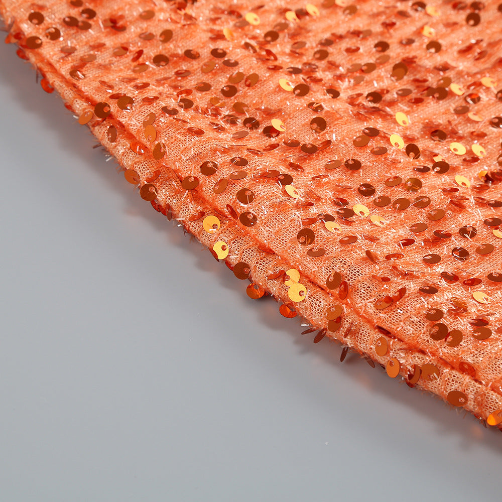 Orange Sequin One-Shoulder Floor-Length Gown