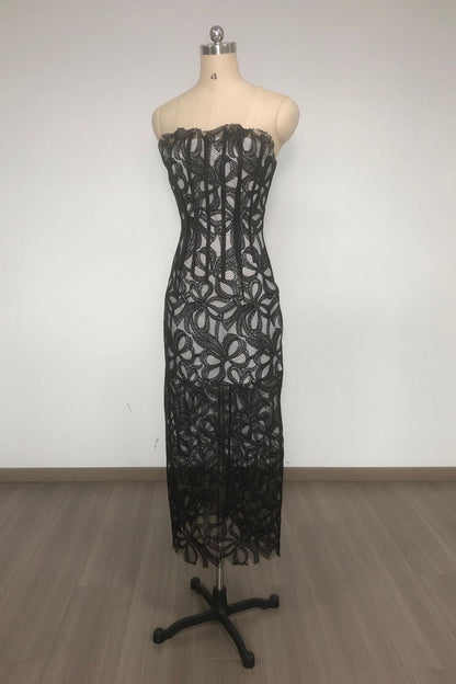 letitia Strapless Flower Embroidered Midi Dress
