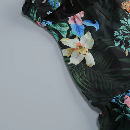 Tropical Floral Cutout High Low Tiered Maxi Dress