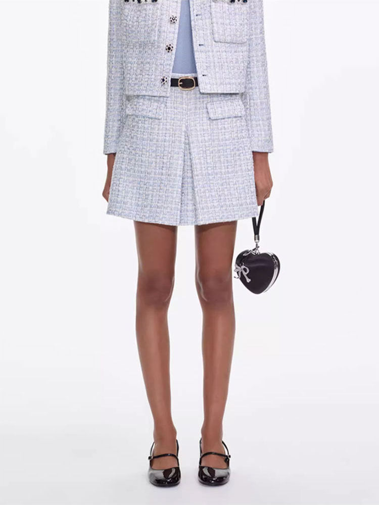 zenobia pale blue Tweed mini skirt
