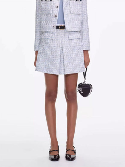 zenobia pale blue Tweed mini skirt