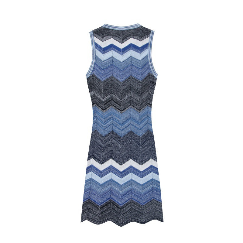 Chevron Striped Sleeveless Knit Mini Dress