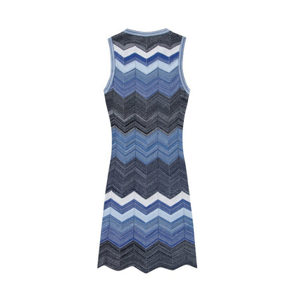 Chevron Striped Sleeveless Knit Mini Dress