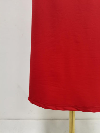 red stretch jersey or crepe fitted column dress