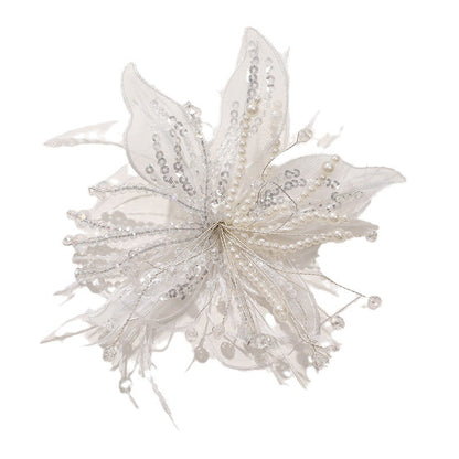Picture-perfect pure white lace feathers, pearls, crystal flowers, DIY twisted silk flower headwear, claw clip clothing accessories