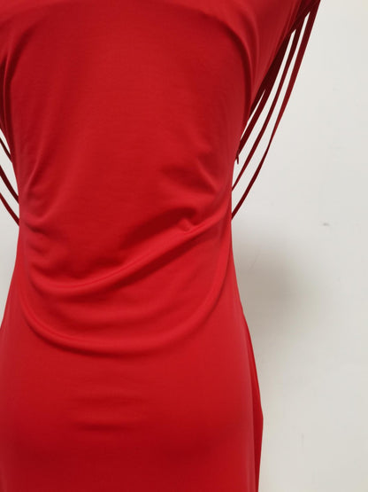 red stretch jersey or crepe fitted column dress
