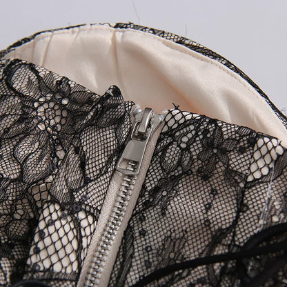 Strapless Black Lace Corset Ruffle Tulle Mini Dress