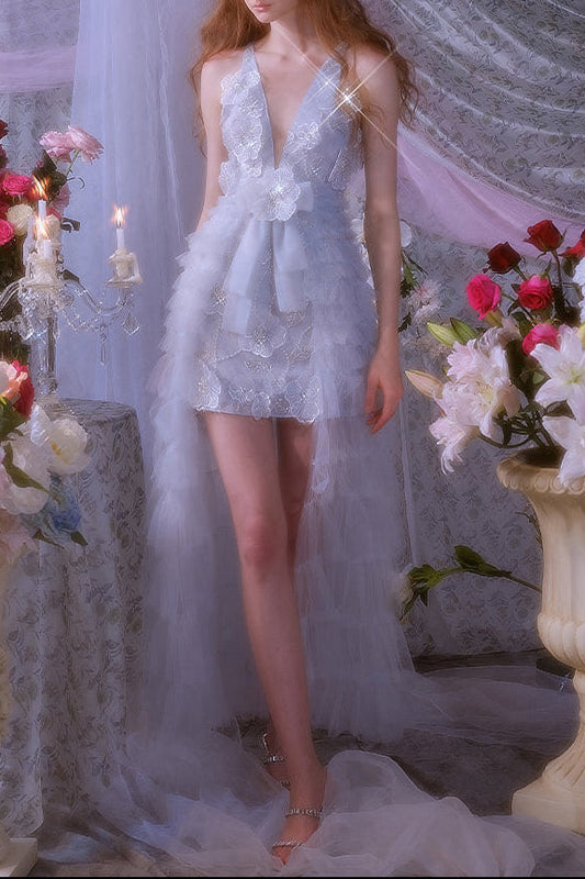 Vivi Light Blue Sleeveless Chiffon Banquet Dress