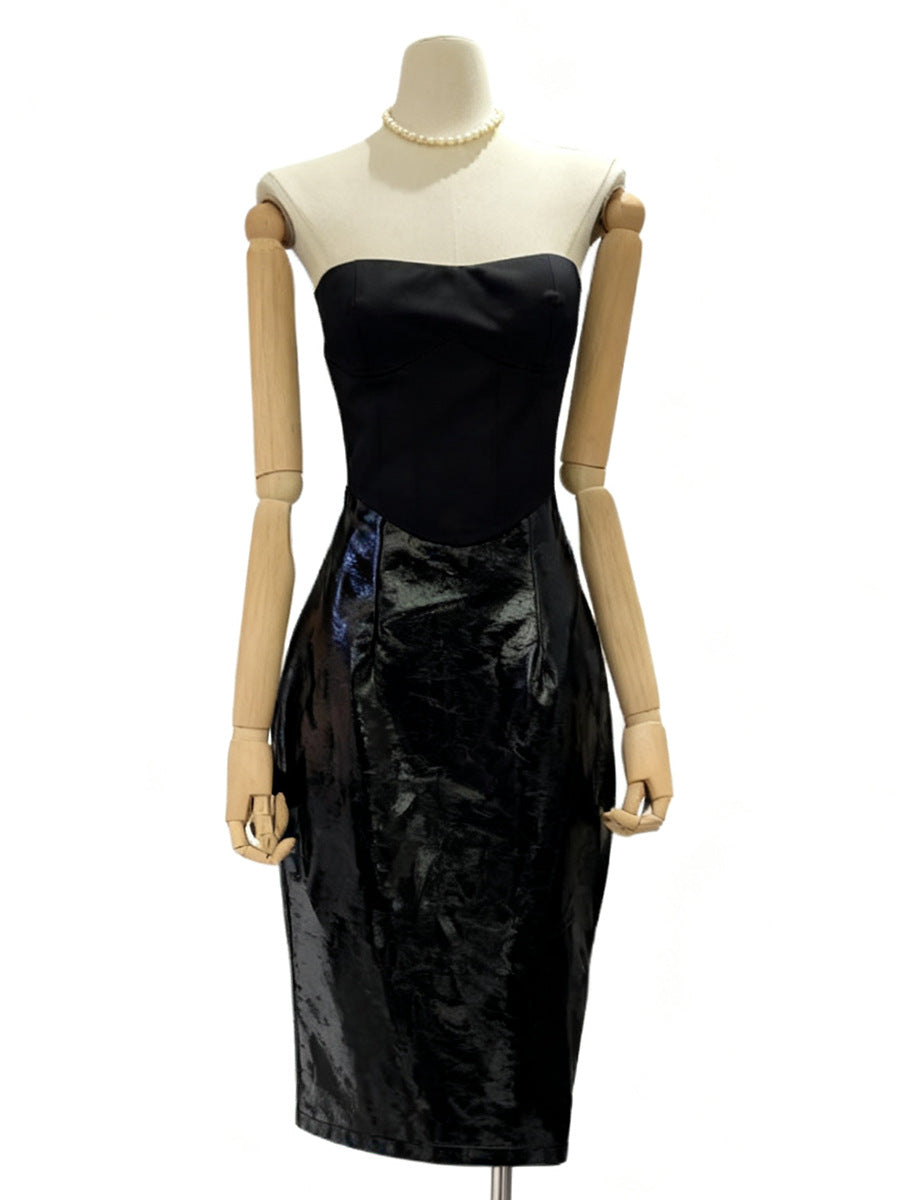 miriam black Sleeveless strapless cropped top mini skirt