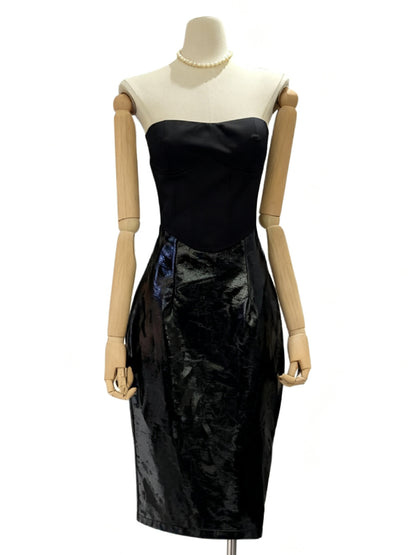 miriam black Sleeveless strapless cropped top mini skirt