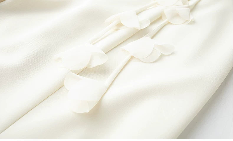 Cape Sleeve 3D Floral Chiffon Midi Mermaid Dress