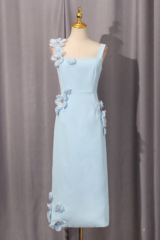 sabrina 3d flower Midi Dress in Blue