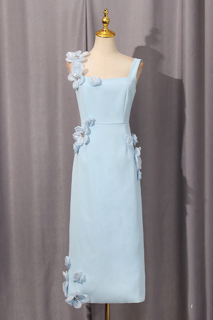 sabrina 3d flower Midi Dress in Blue