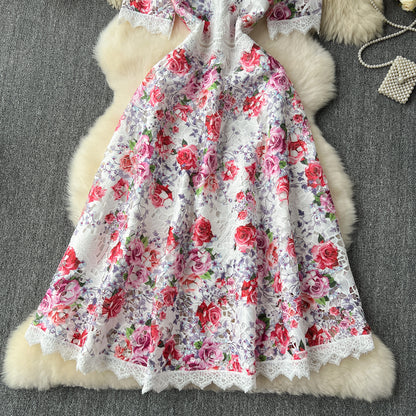 White Guipure Lace Floral Midi Dress