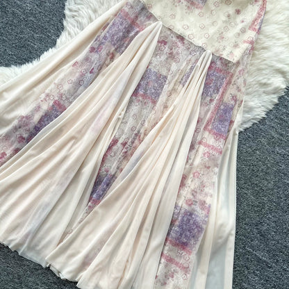 Pastel Floral Lace 3D Flower Spaghetti Strap Tulle Mermaid Midi Dress
