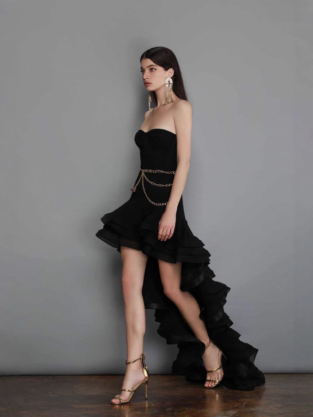 selena black ruffle trim Corset mini Dress