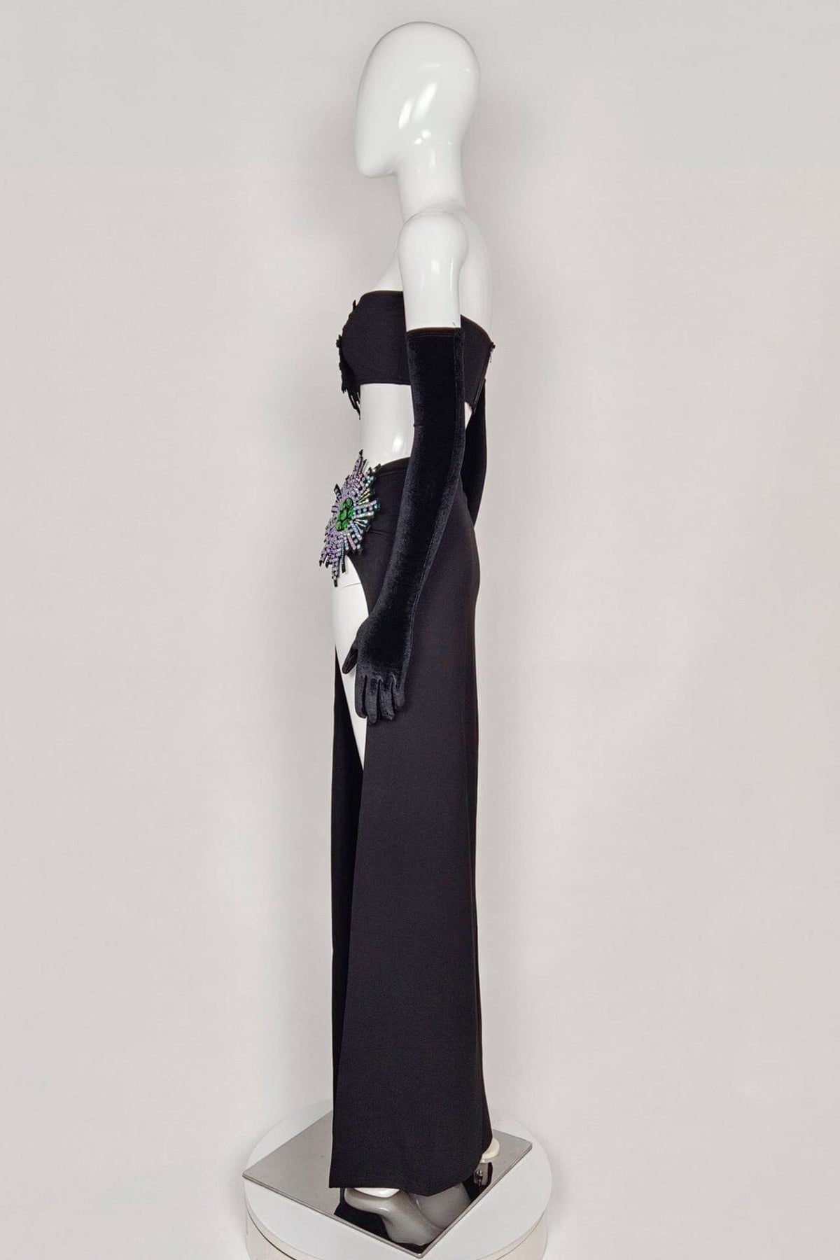 RHINESTONE HIGH SPLIT SKIRT SET WITH GLOVES Sets styleofcb 