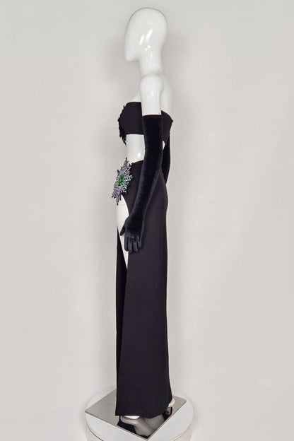 RHINESTONE HIGH SPLIT SKIRT SET WITH GLOVES Sets styleofcb 