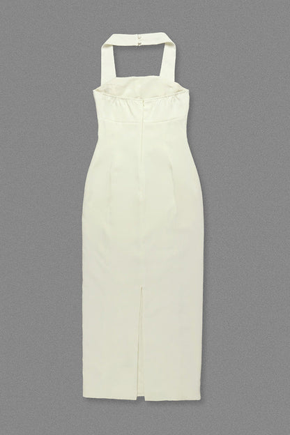 Almond Woven Halter Button Maxi Dress