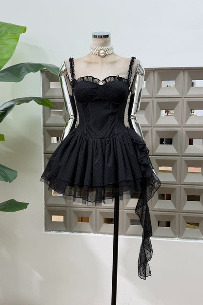 Black Tulle Fit-and-Flare Mini Dress