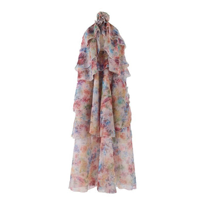 susie multicolor floral print layer halter midi dress